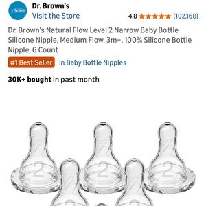 Dr. Brown's Silicone Baby Bottle Nipples 6-pack never used or opened